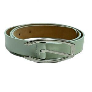 Auth FURLA - Light Green Silver Leather Hardware Belt